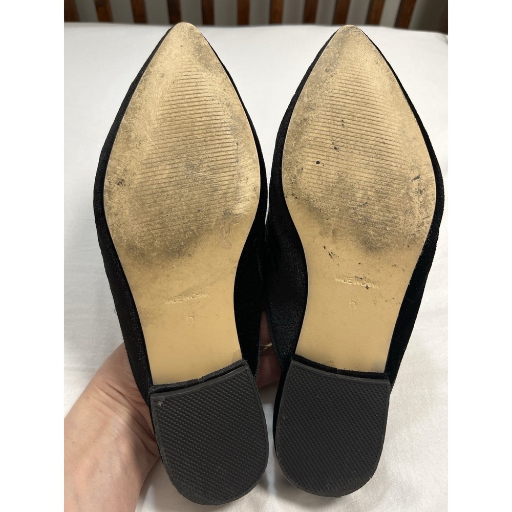 Fericzot Black Velvet Embroidered Mule Flats Pointed Toe Slip On Floral Shoes 6 - Picture 7 of 9